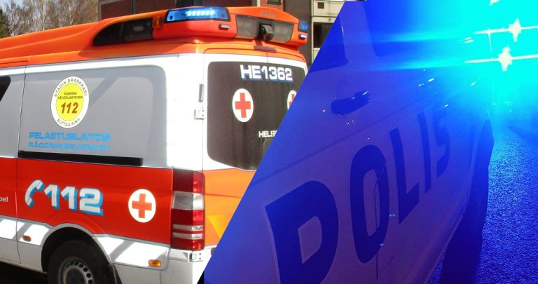 Ambulanssi ja poliisi hälytysvaloissa.